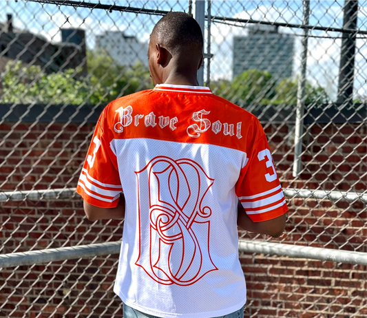 "Brave" Orange & White Mesh Football Jersey
