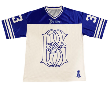 "Brave" Blue & White Mesh Football Jersey