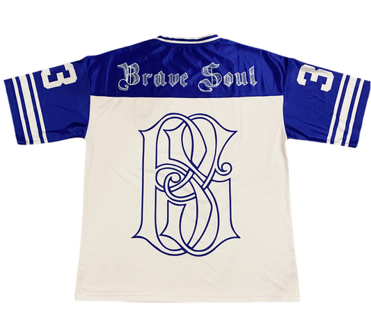 "Brave" Blue & White Mesh Football Jersey