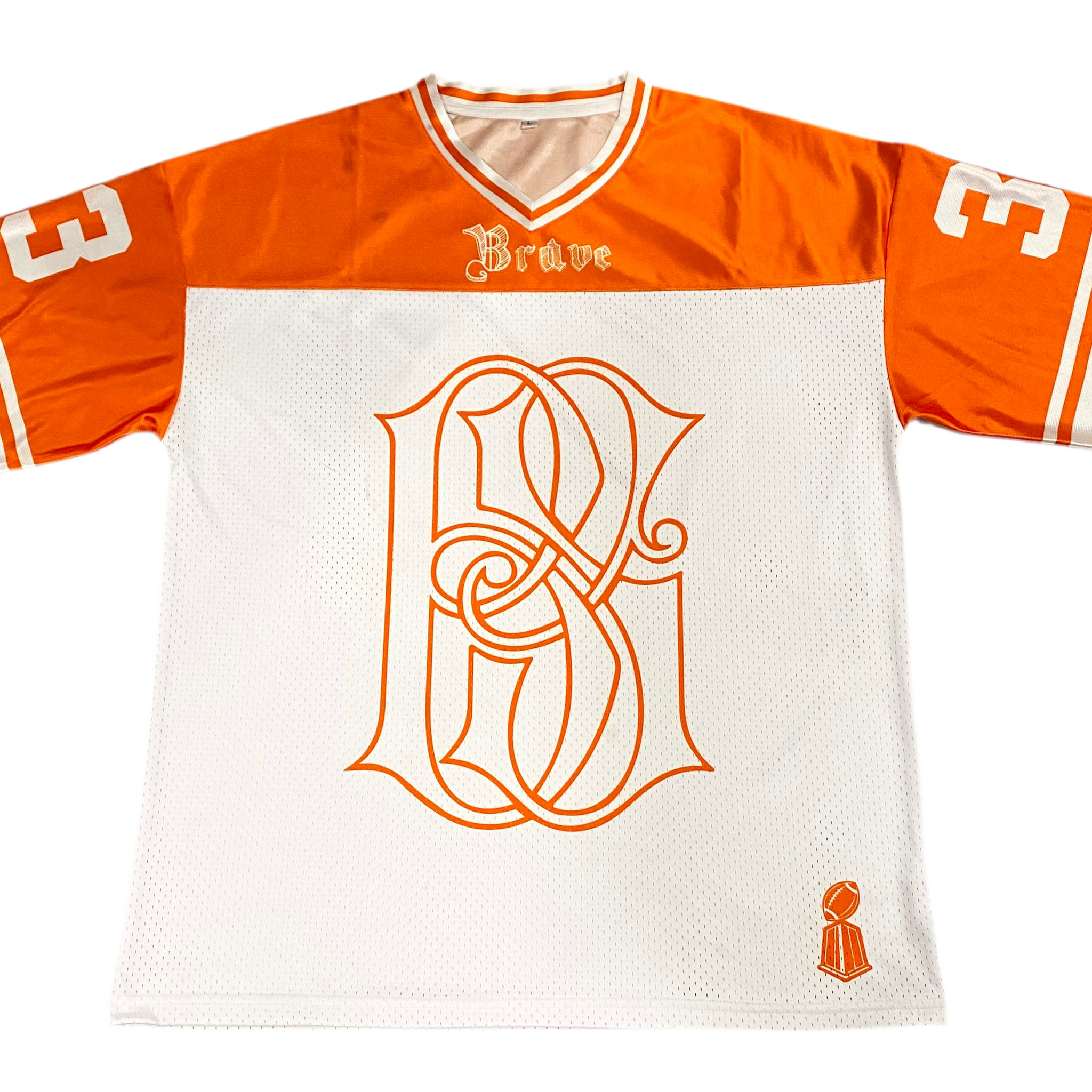 "Brave" Orange & White Mesh Football Jersey