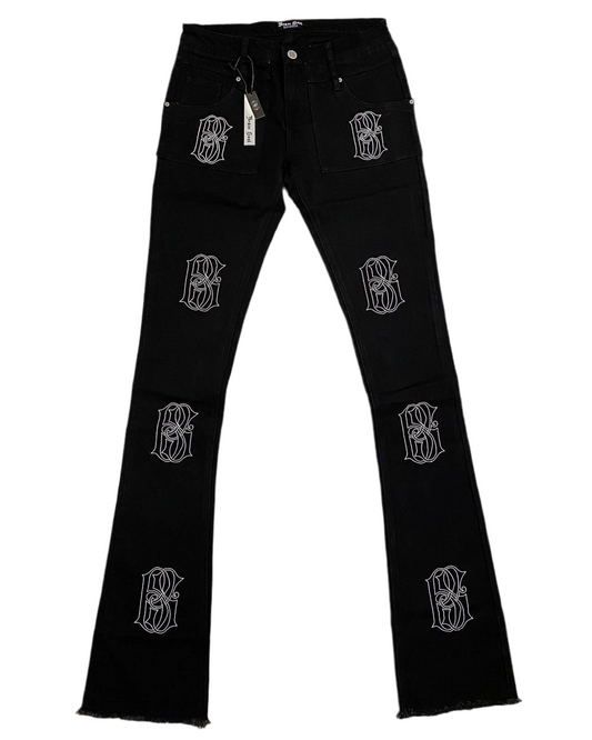 “BS” Embroidered Stacked Denim V01