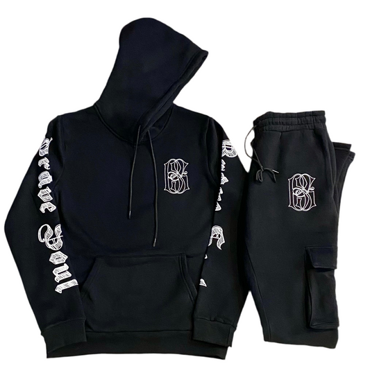 Brave Soul Hoodie & Flared Sweatpants (Black/White