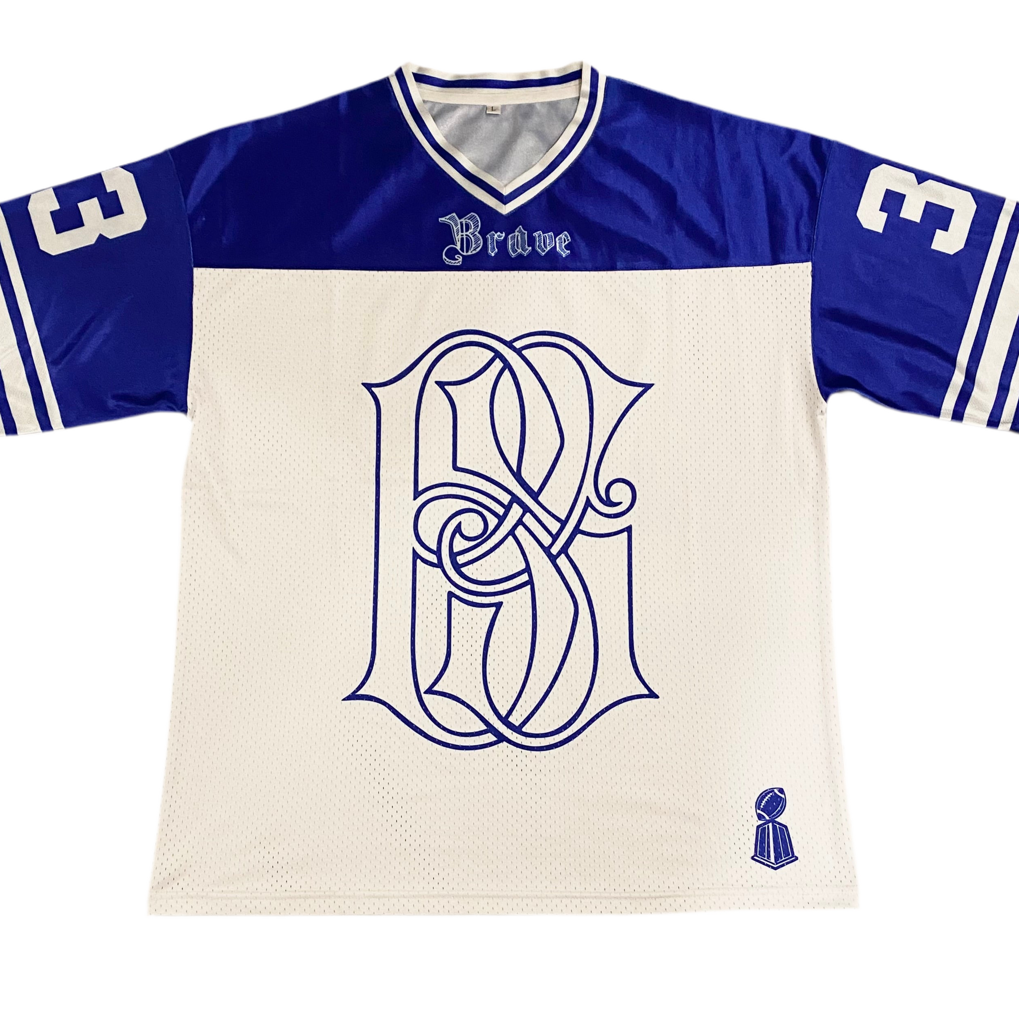 "Brave" Blue & White Mesh Football Jersey
