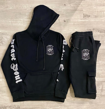 Brave Soul Hoodie & Flared Sweatpants (Black/White