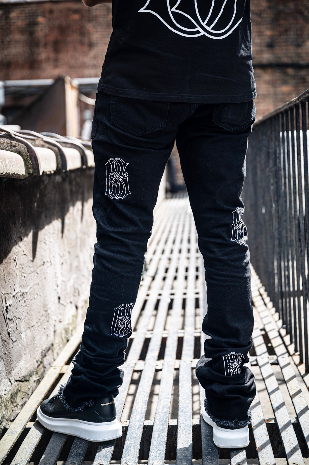 “BS” Embroidered Stacked Denim V01