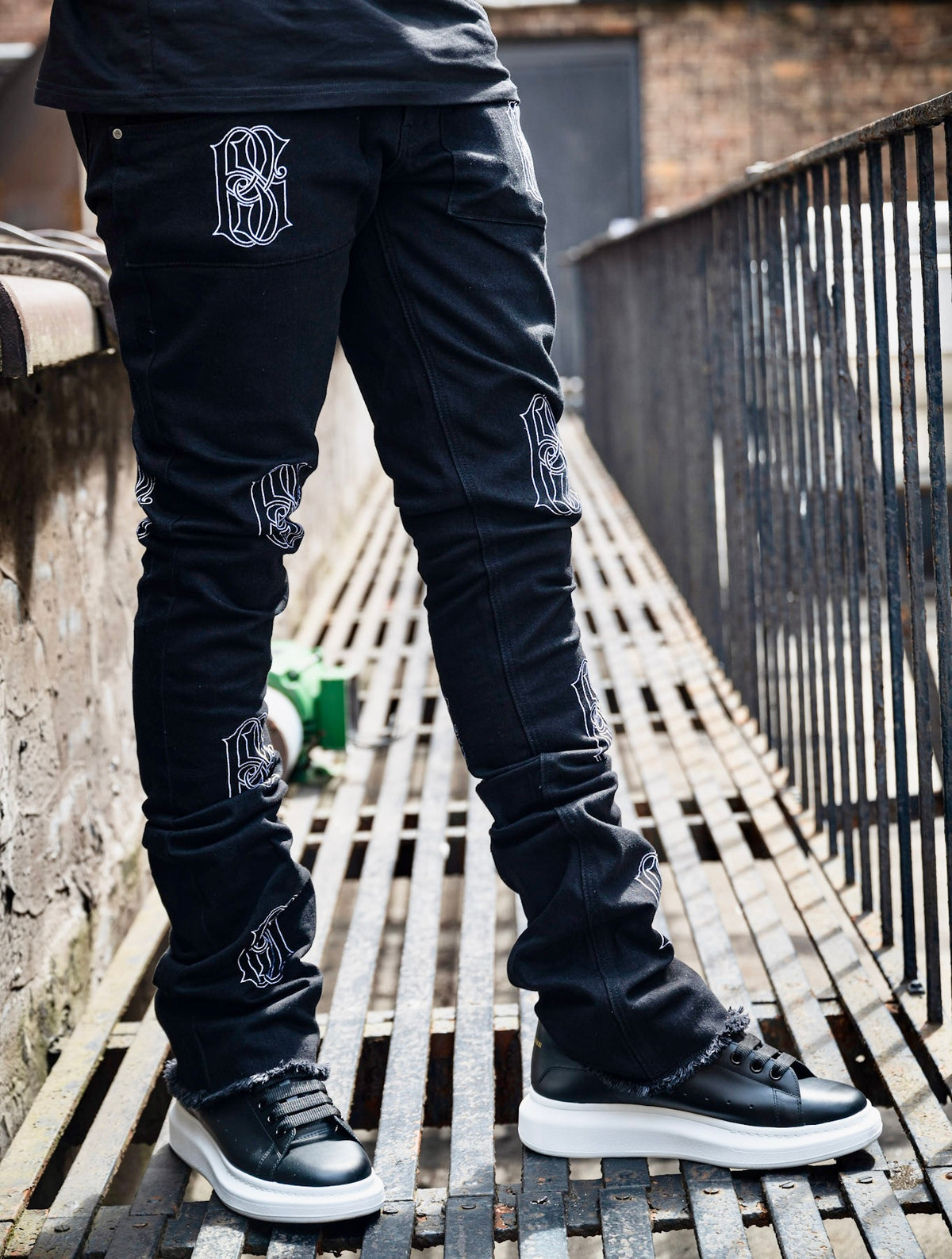 “BS” Embroidered Stacked Denim V01