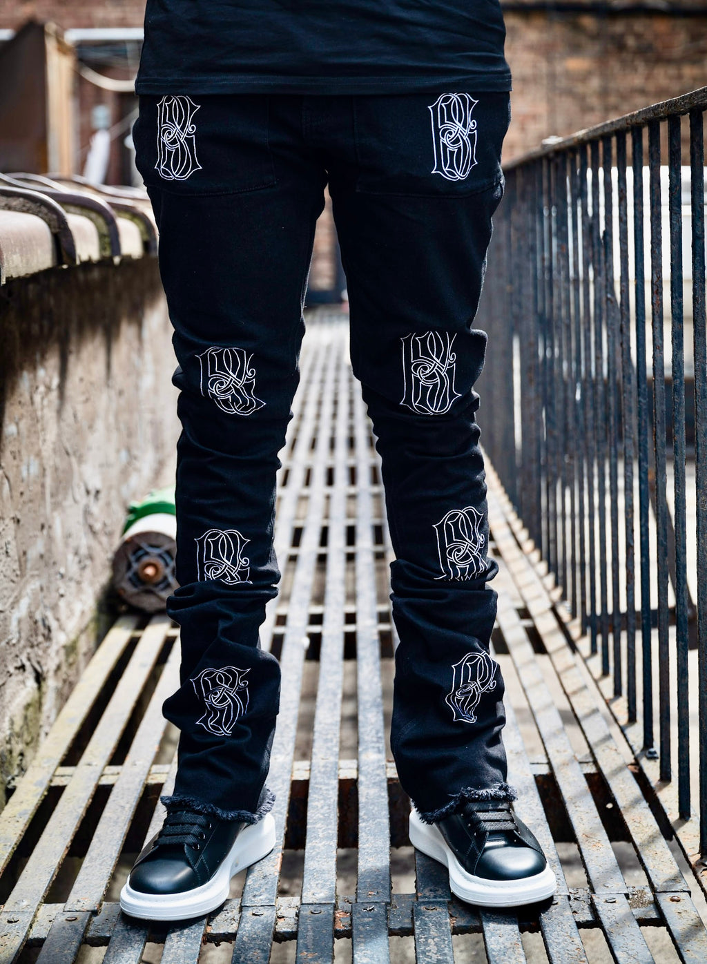 “BS” Embroidered Stacked Denim V01
