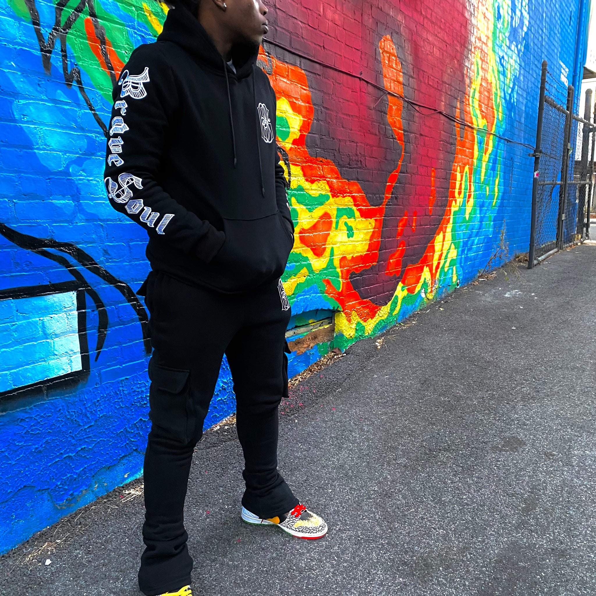 Brave Soul Hoodie & Flared Sweatpants (Black/White