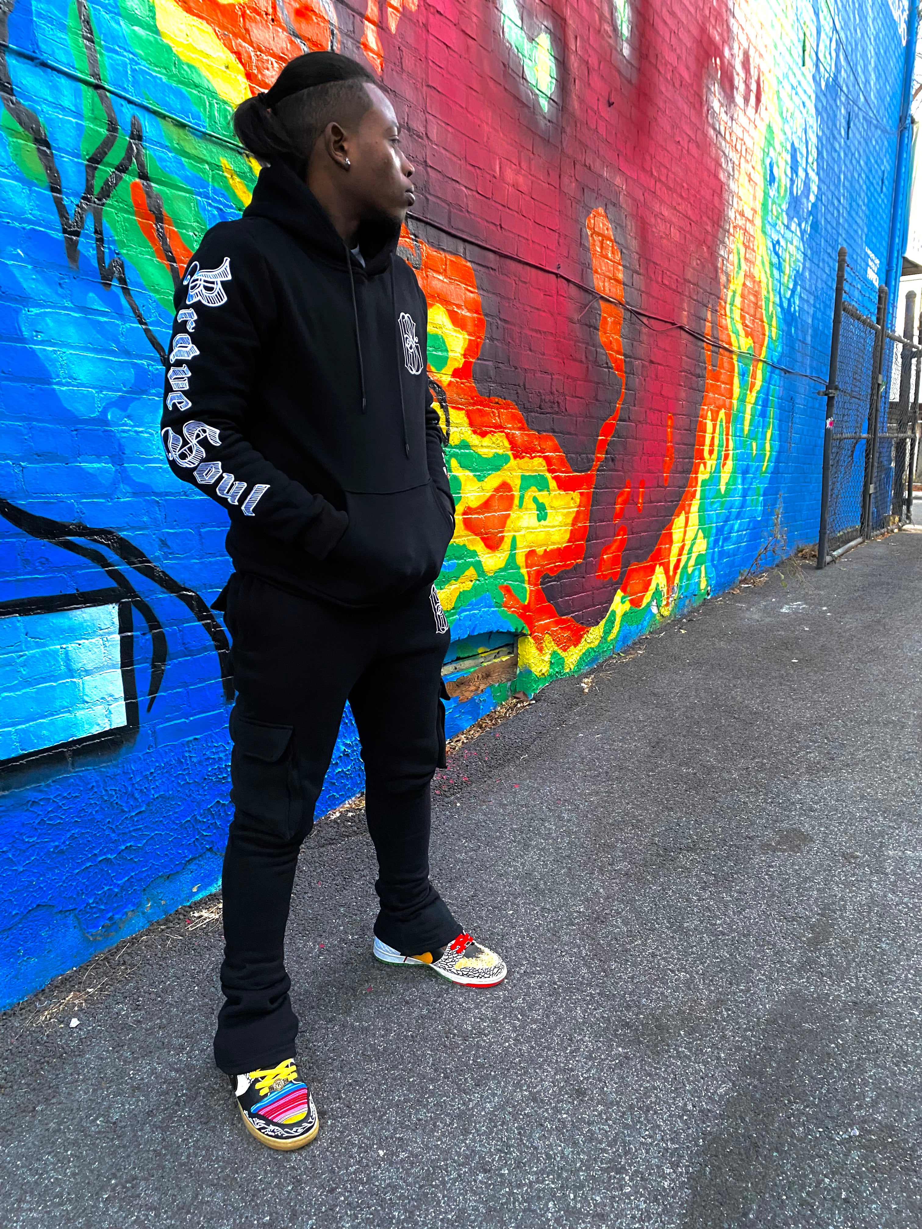 Brave Soul Hoodie & Flared Sweatpants (Black/White