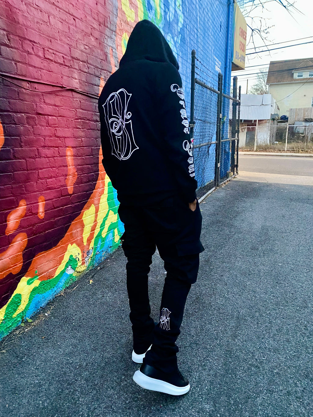 Brave Soul Hoodie & Flared Sweatpants (Black/White