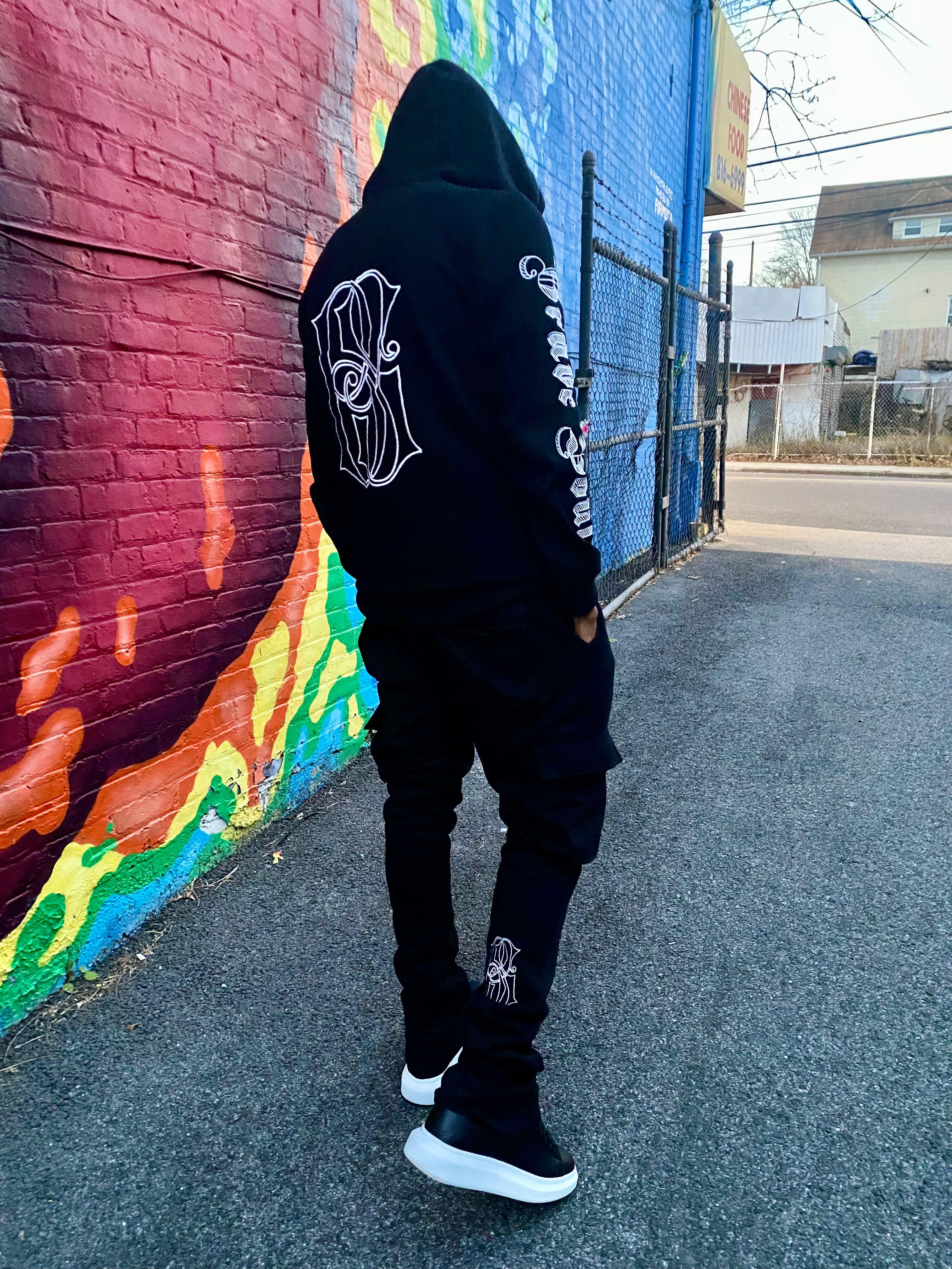 Brave Soul Hoodie & Flared Sweatpants (Black/White